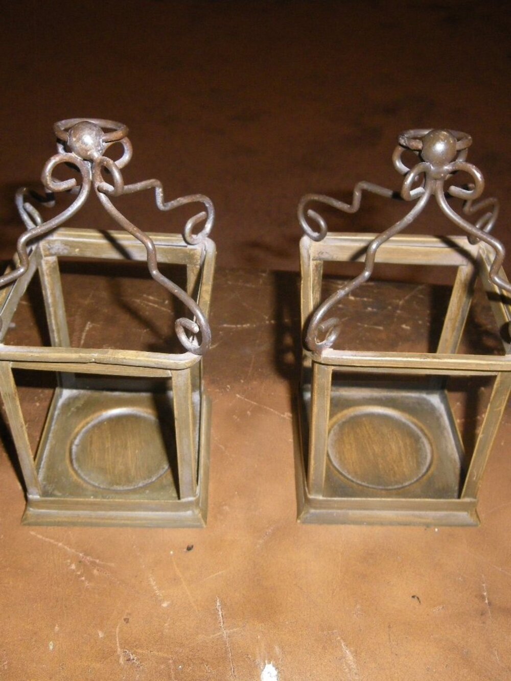 2 Small Metal Lantern Style Candle Holders Super Cute
